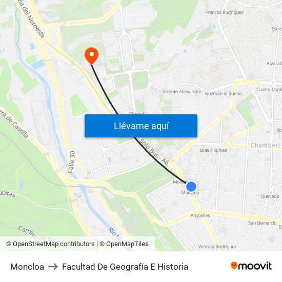 Moncloa to Facultad De Geografía E Historia map