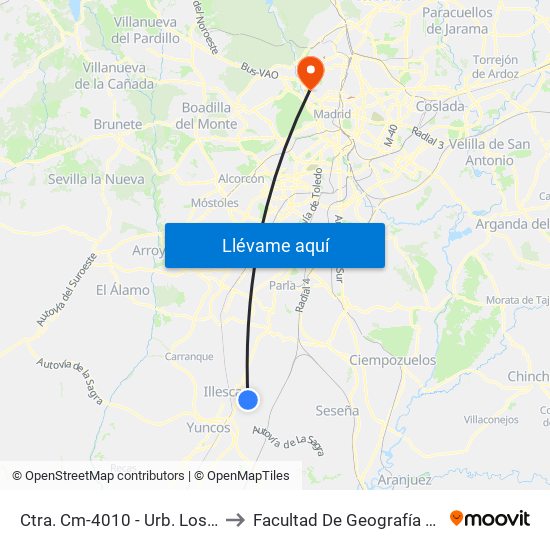 Ctra. Cm-4010 / Urb. Los Pradillos, Yeles to Facultad De Geografía E Historia map