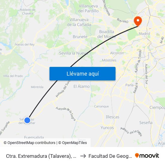 Ctra. Extremadura (Talavera), Santa Cruz Del Retamar to Facultad De Geografía E Historia map