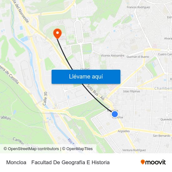 Moncloa to Facultad De Geografía E Historia map