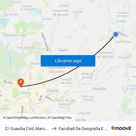 C/ Guardia Civil, Marchamalo to Facultad De Geografía E Historia map