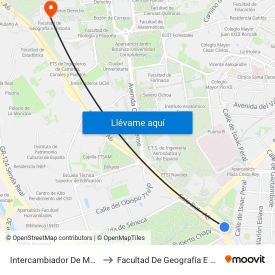 Intercambiador De Moncloa to Facultad De Geografía E Historia map