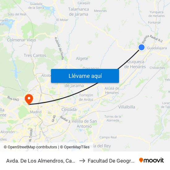 Avda. De Los Almendros, Cabanillas Del Campo to Facultad De Geografía E Historia map