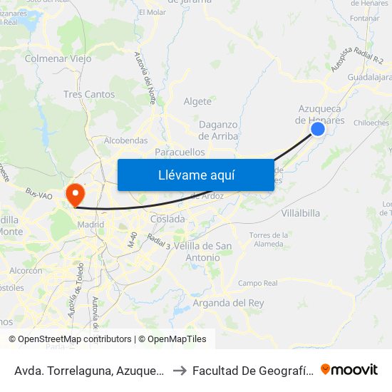 Avda. Torrelaguna, Azuqueca De Henares to Facultad De Geografía E Historia map
