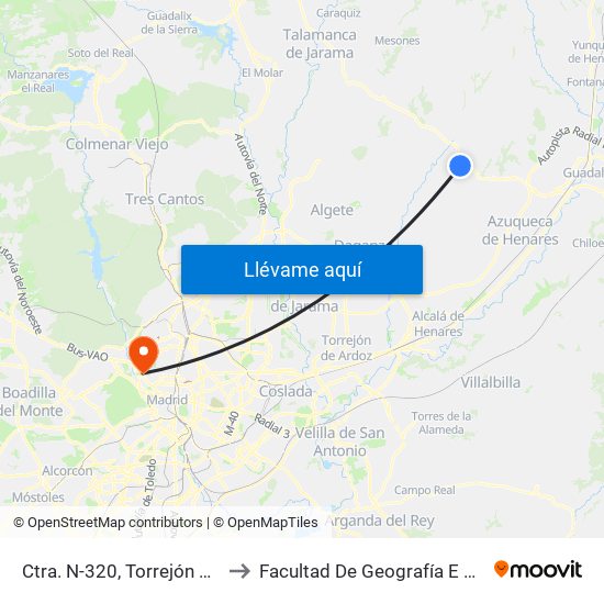 Ctra. N-320, Torrejón Del Rey to Facultad De Geografía E Historia map