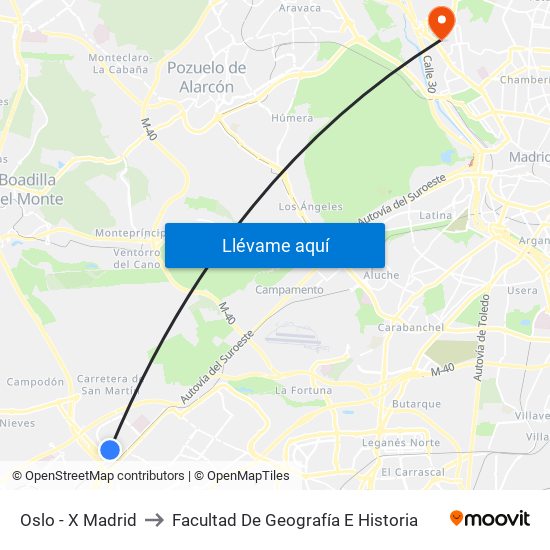 Oslo - X Madrid to Facultad De Geografía E Historia map