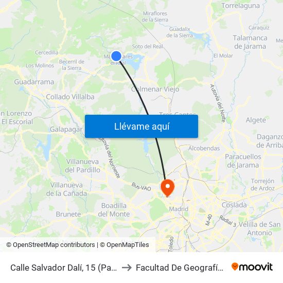 Calle Salvador Dalí, 15 (Parada Cubos) to Facultad De Geografía E Historia map