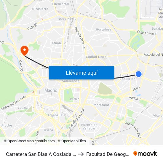 Carretera San Blas A Coslada Frente Metropolitano to Facultad De Geografía E Historia map