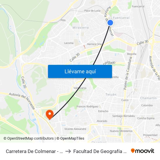 Carretera De Colmenar - Badalona to Facultad De Geografía E Historia map