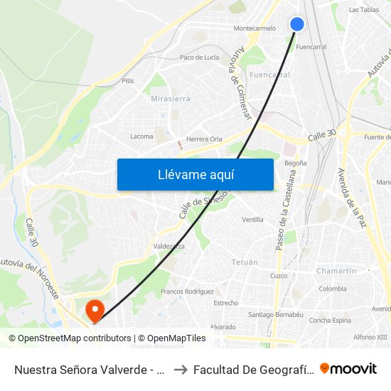 Nuestra Señora Valverde - Alonso Quijano to Facultad De Geografía E Historia map