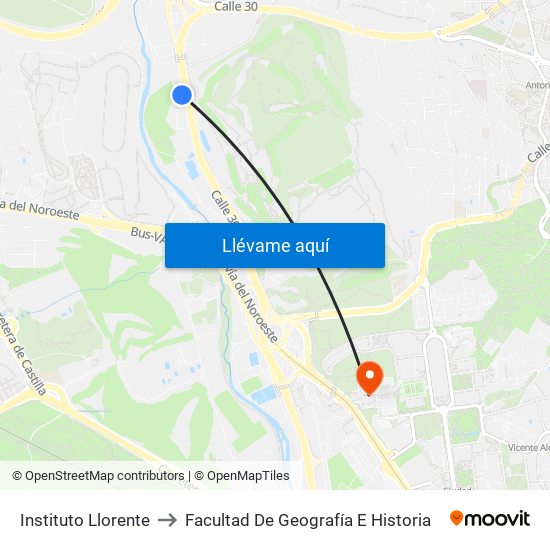 Instituto Llorente to Facultad De Geografía E Historia map