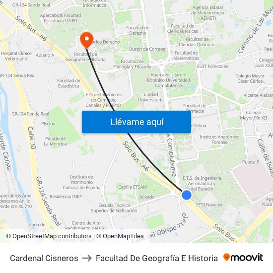 Cardenal Cisneros to Facultad De Geografía E Historia map