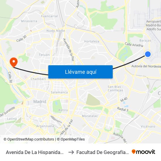 Avenida De La Hispanidad - Dique Sur to Facultad De Geografía E Historia map