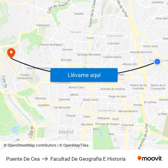 Puente De Cea to Facultad De Geografía E Historia map