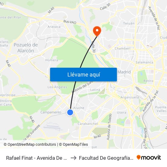 Rafael Finat - Avenida De Las Águilas to Facultad De Geografía E Historia map