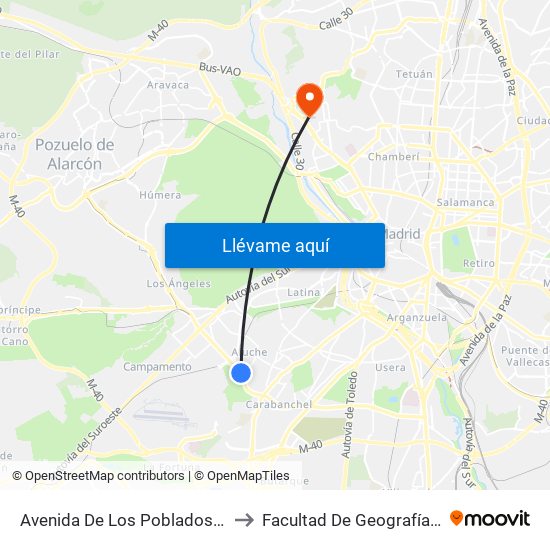 Avenida De Los Poblados - Comisaria to Facultad De Geografía E Historia map
