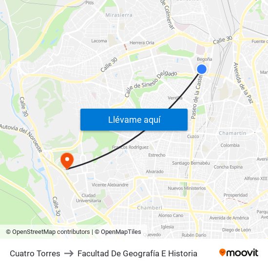 Cuatro Torres to Facultad De Geografía E Historia map
