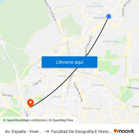 Av. España - Viveros to Facultad De Geografía E Historia map