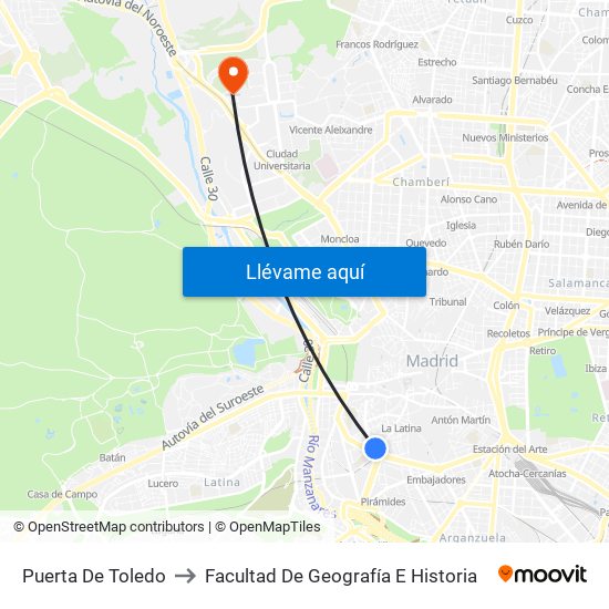 Puerta De Toledo to Facultad De Geografía E Historia map