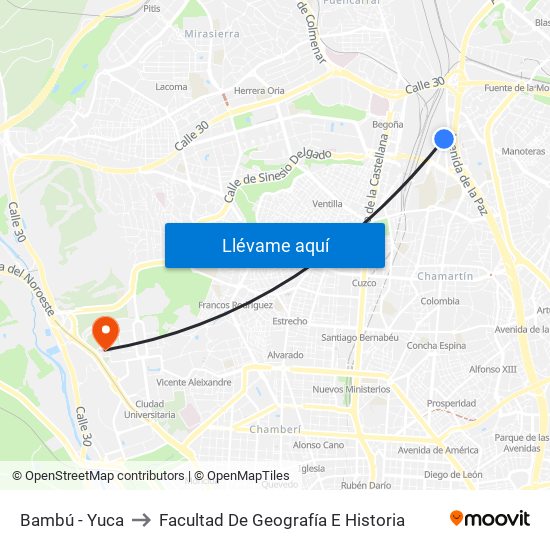 Bambú - Yuca to Facultad De Geografía E Historia map