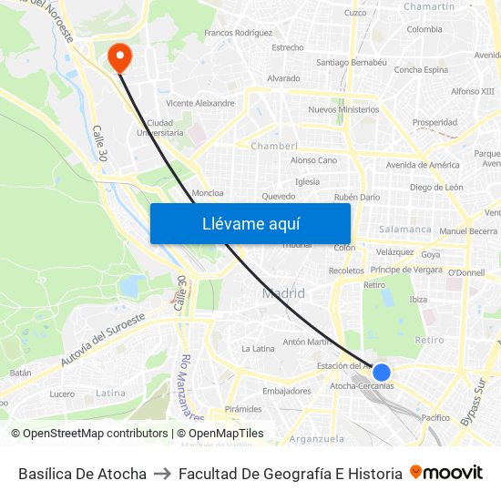 Basílica De Atocha to Facultad De Geografía E Historia map