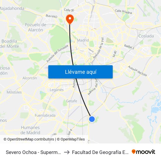Severo Ochoa - Supermercados to Facultad De Geografía E Historia map