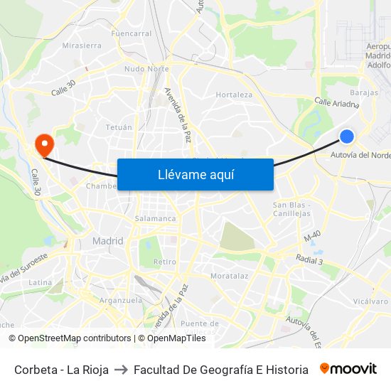 Corbeta - La Rioja to Facultad De Geografía E Historia map