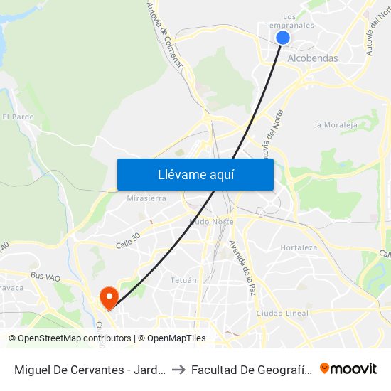 Miguel De Cervantes - Jardines Memoria to Facultad De Geografía E Historia map