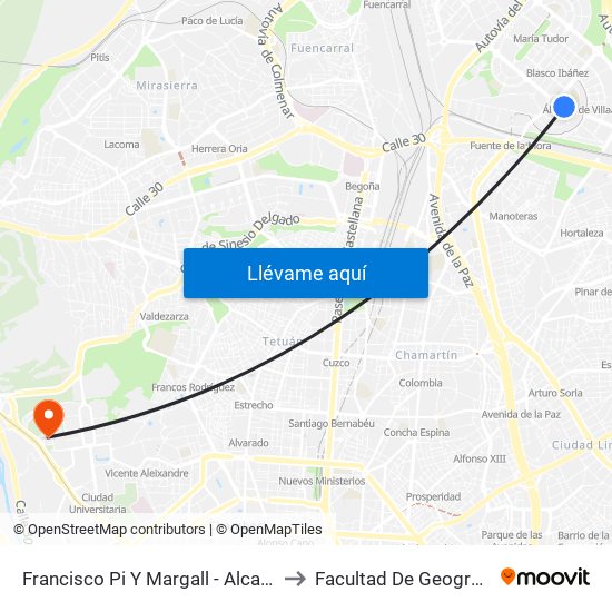 Francisco Pi Y Margall - Alcalde Moreno Torres to Facultad De Geografía E Historia map