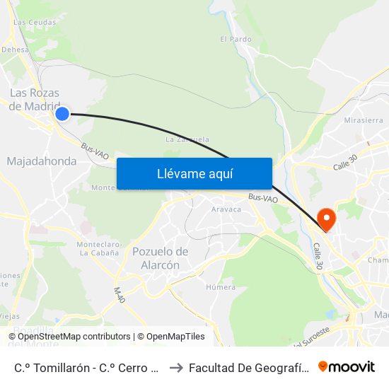 C.º Tomillarón - C.º Cerro De La Paloma to Facultad De Geografía E Historia map