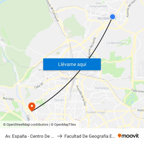 Av. España - Centro De Mayores to Facultad De Geografía E Historia map