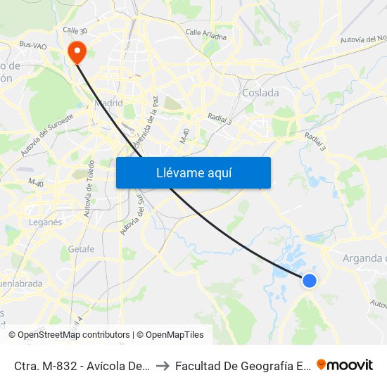 Ctra. M-832 - Avícola Del Jarama to Facultad De Geografía E Historia map