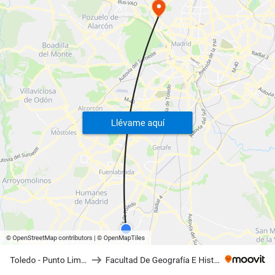 Toledo - Punto Limpio to Facultad De Geografía E Historia map