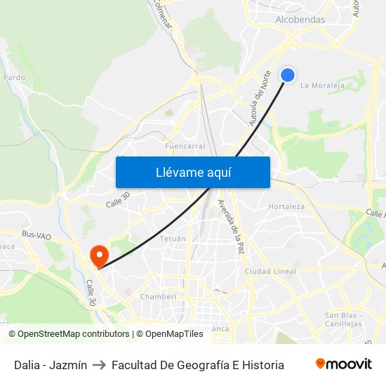 Dalia - Jazmín to Facultad De Geografía E Historia map
