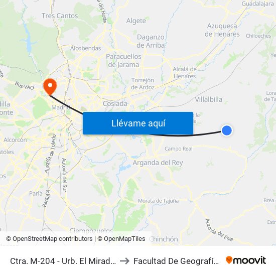 Ctra. M-204 - Urb. El Mirador De Baztán to Facultad De Geografía E Historia map