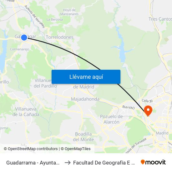Guadarrama - Ayuntamiento to Facultad De Geografía E Historia map