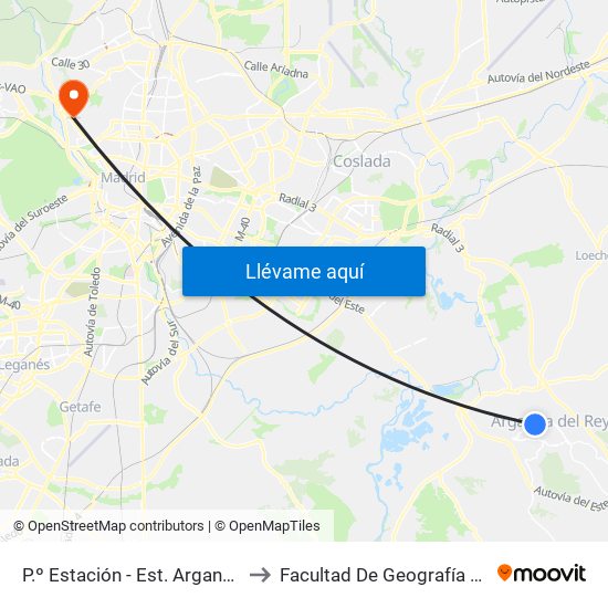 P.º Estación - Est. Arganda Del Rey to Facultad De Geografía E Historia map