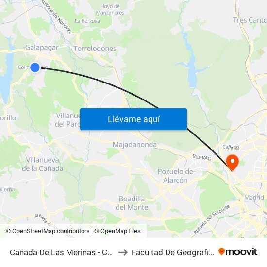 Cañada De Las Merinas - Centro De Salud to Facultad De Geografía E Historia map
