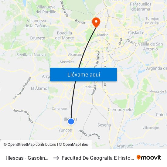 Illescas - Gasolinera to Facultad De Geografía E Historia map