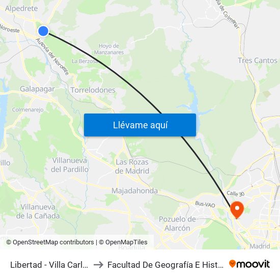 Libertad - Villa Carlota to Facultad De Geografía E Historia map
