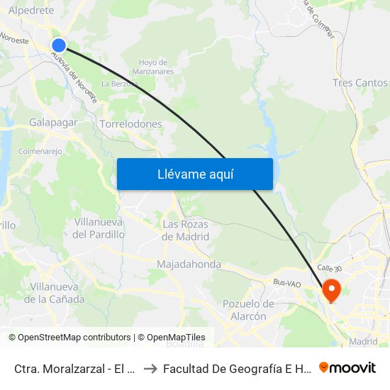 Ctra. Moralzarzal - El Roble to Facultad De Geografía E Historia map