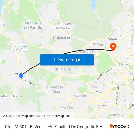 Ctra. M-501 - El Ventorro to Facultad De Geografía E Historia map