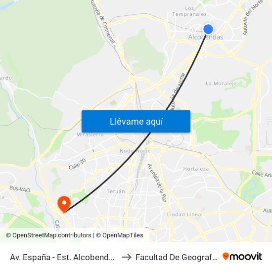 Av. España - Est. Alcobendas S. Seb. Reyes to Facultad De Geografía E Historia map