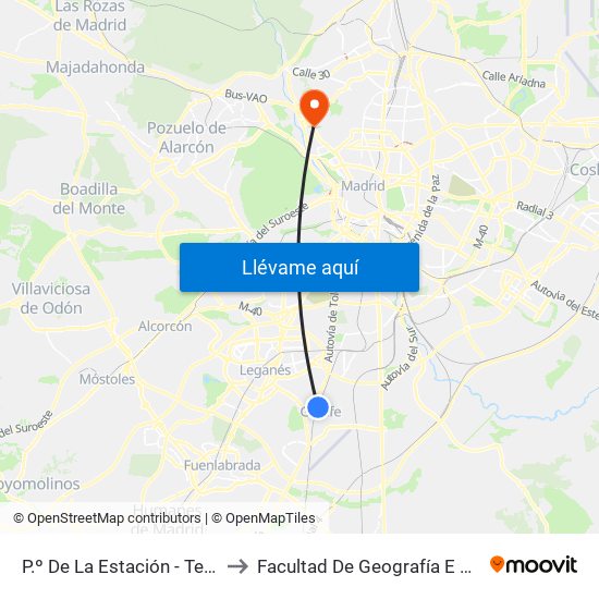 P.º De La Estación - Terradas to Facultad De Geografía E Historia map
