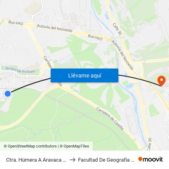 Ctra. Húmera A Aravaca - Av. Talgo to Facultad De Geografía E Historia map