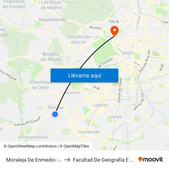 Moraleja De Enmedio - Roma to Facultad De Geografía E Historia map