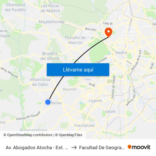 Av. Abogados Atocha - Est. Móstoles El Soto to Facultad De Geografía E Historia map