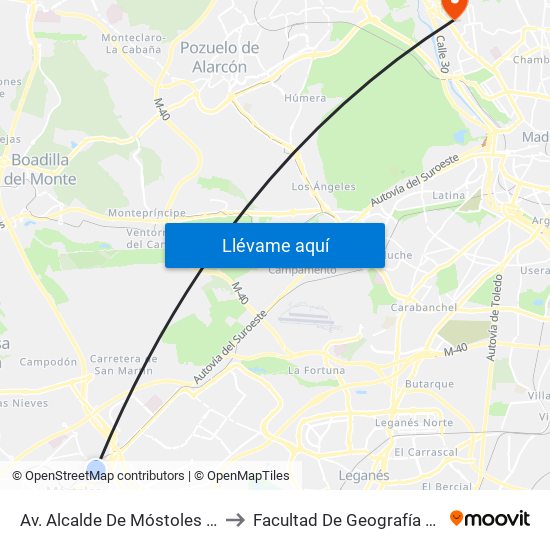 Av. Alcalde De Móstoles - Bécquer to Facultad De Geografía E Historia map