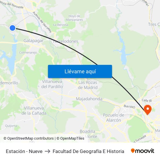 Estación - Nueve to Facultad De Geografía E Historia map
