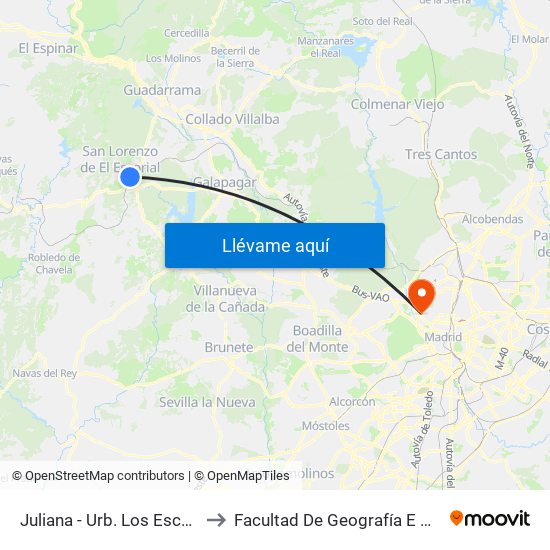 Juliana - Urb. Los Escoriales to Facultad De Geografía E Historia map